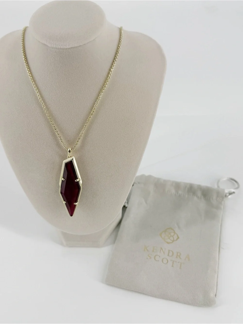 Kendra Scott Damon Gold Necklace Long Maroon Jade